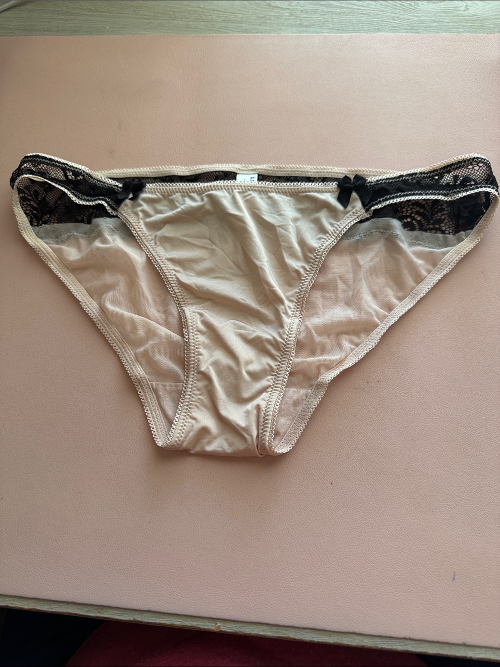 Beige Briefs with Black Lace Trim - Women's Intimates